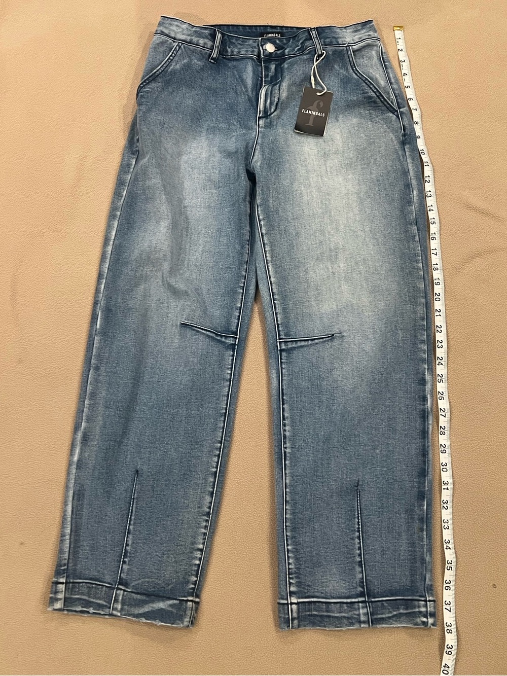 Flamingals Light Wash Straight Wide Leg Jeans Size Large NWT